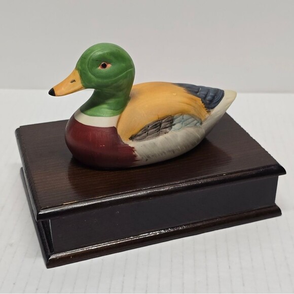 Vintage Ceramic Mallard Duck Card Deck Box / Wood Storage Box with Cards NEW - Picture 1 of 8